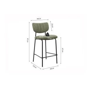 Counterstoel VENTURA - Stof in saliegroen - Zwarte metalen poten - Hoogte 97 cm - Design/industriële stijl