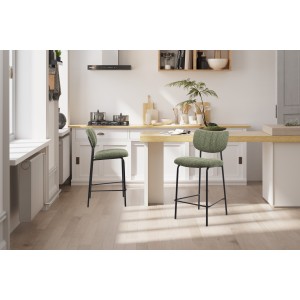 Counterstoel VENTURA - Stof in saliegroen - Zwarte metalen poten - Hoogte 97 cm - Design/industriële stijl