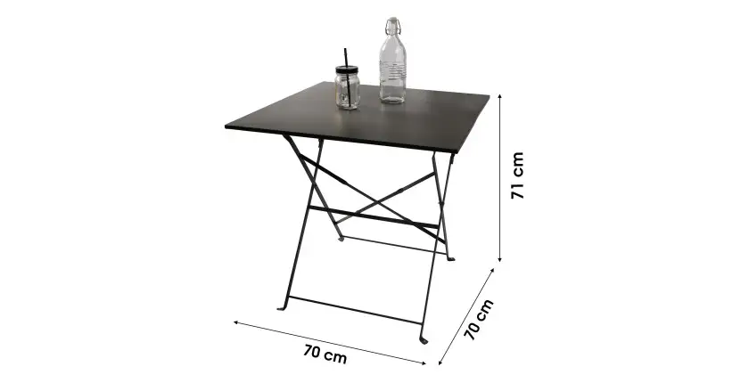 Tavolo da giardino quadrato pieghevole – 70x70x70 cm – Metallo grigio – Pratico e resistente