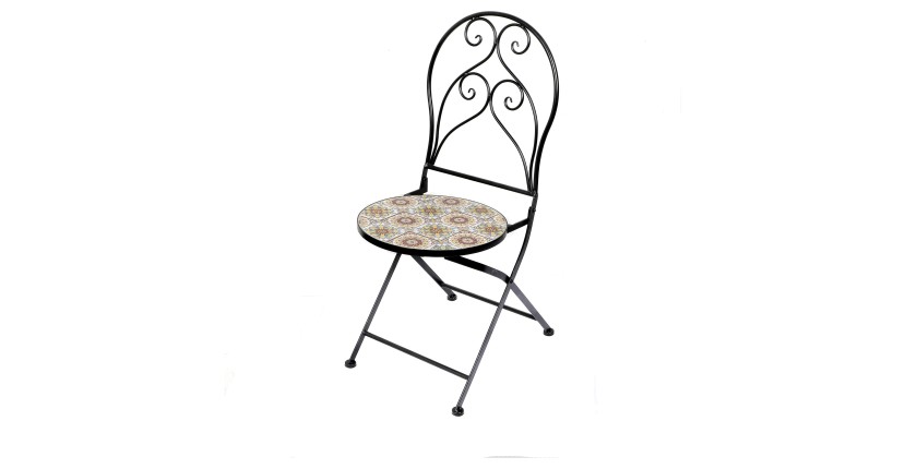 Lot de 2 chaises de jardin bistrot pliables – Mosaïque décorative – Métal noir – 30x50x93 cm