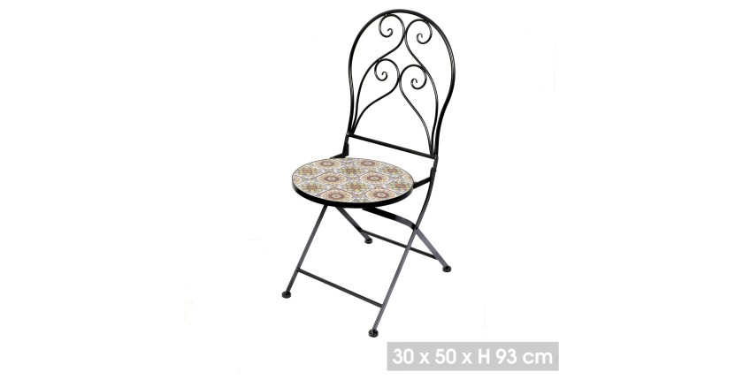 Lot de 2 chaises de jardin bistrot pliables – Mosaïque décorative – Métal noir – 30x50x93 cm