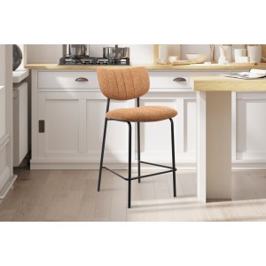 Barhocker VENTURA – Orangefarbener Stoff – Schwarze Metallfüße – Höhe 97 cm – Design-/Industriestil