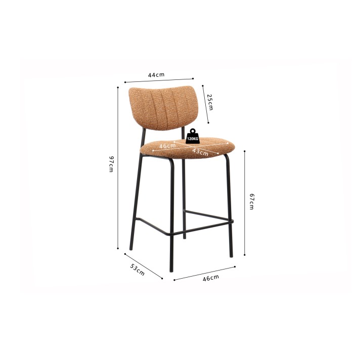 Chaise de comptoir VENTURA – Tissu orange – Pieds en métal noir – Hauteur 97 cm – Style design/industriel