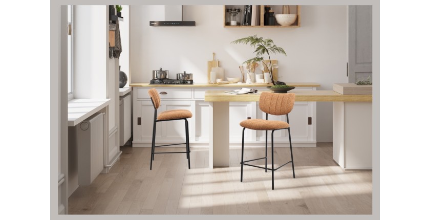 Barhocker VENTURA – Orangefarbener Stoff – Schwarze Metallfüße – Höhe 97 cm – Design-/Industriestil