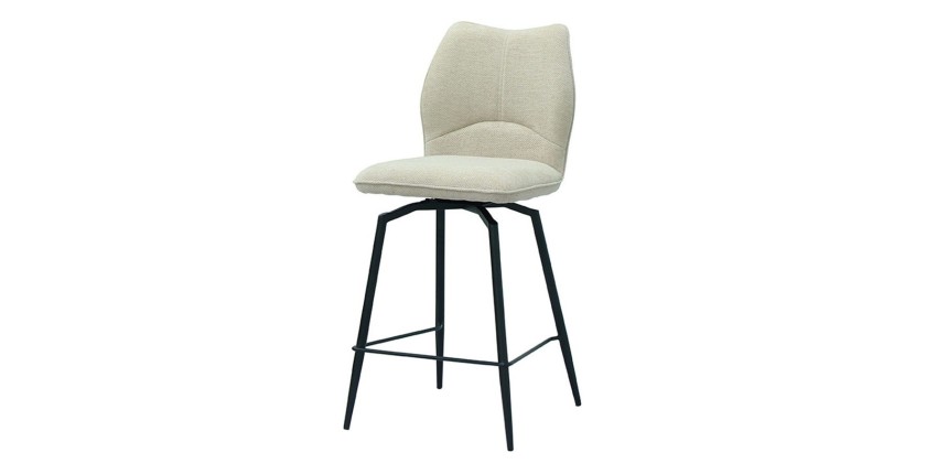 Chaise de comptoir pivotante CROFT – Tissu écru – Pieds en métal noir – Hauteur 103 cm – Style design/industriel