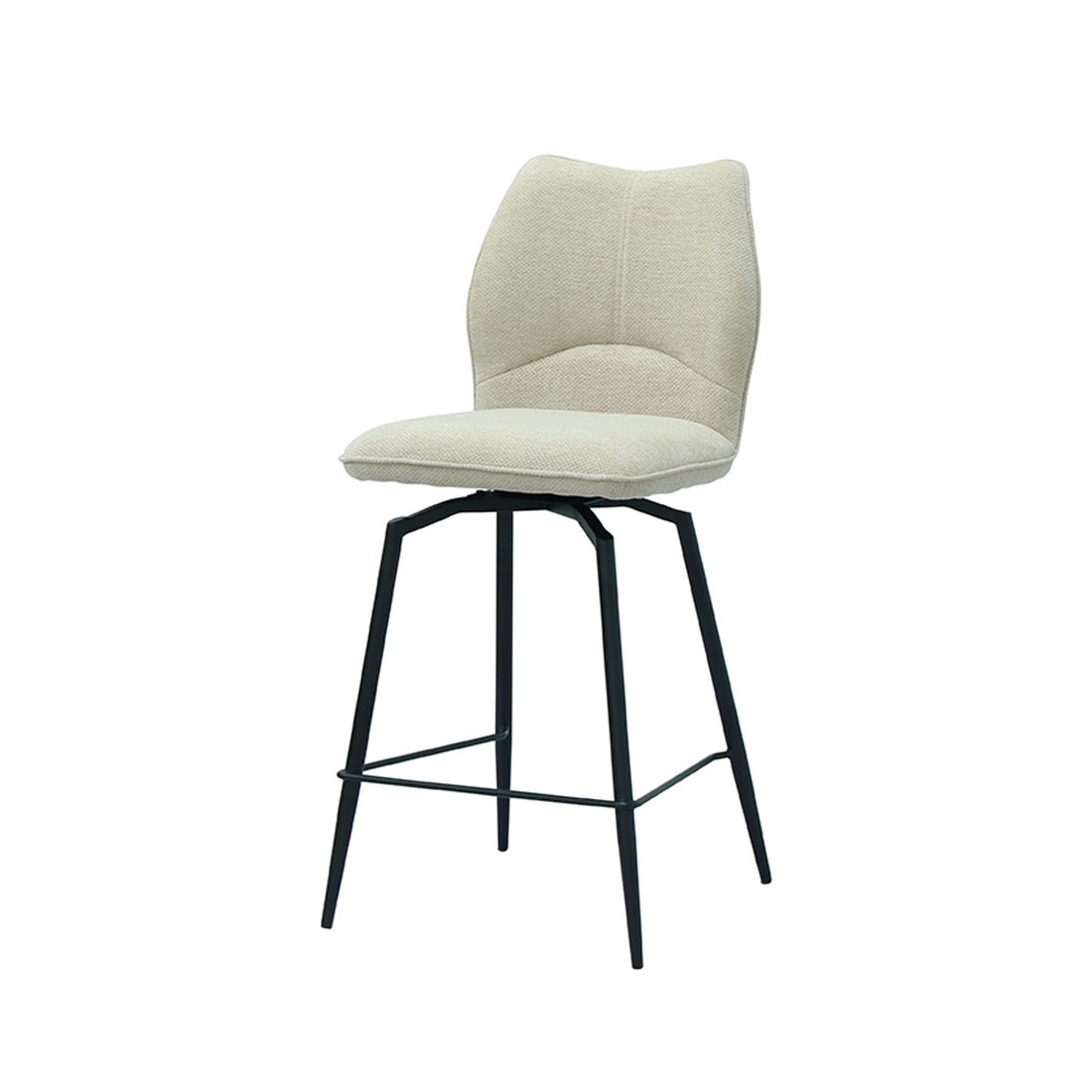 Chaise de comptoir pivotante CROFT – Tissu écru – Pieds en métal noir – Hauteur 103 cm – Style design/industriel