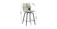 Chaise de comptoir pivotante CROFT – Tissu écru – Pieds en métal noir – Hauteur 103 cm – Style design/industriel