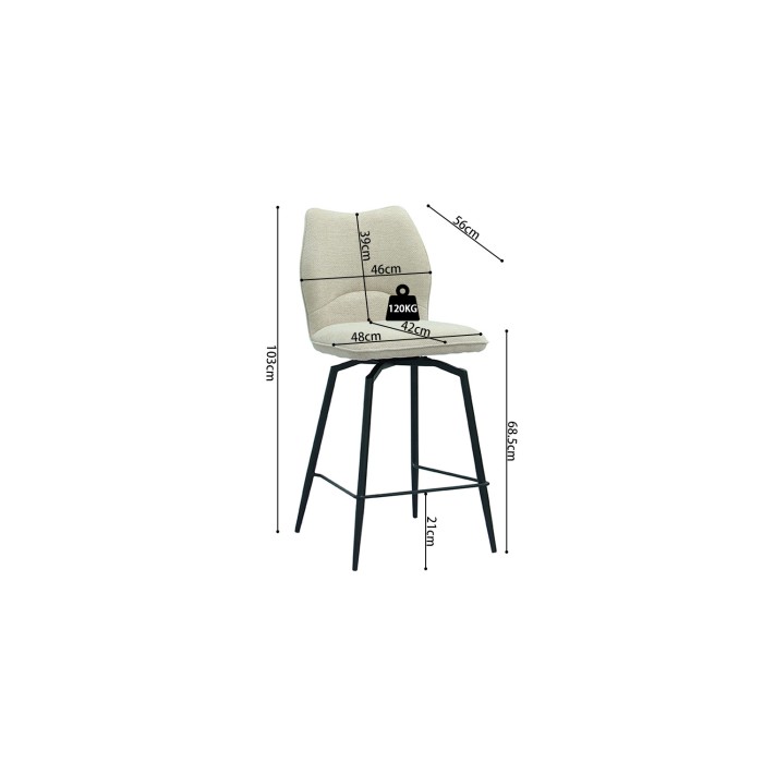 Sedia da bancone girevole CROFT - Tessuto écru - Piedi in metallo nero - Altezza 103 cm - Stile design/industriale