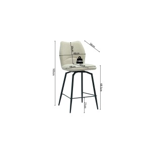 Chaise de comptoir pivotante CROFT – Tissu écru – Pieds en métal noir – Hauteur 103 cm – Style design/industriel
