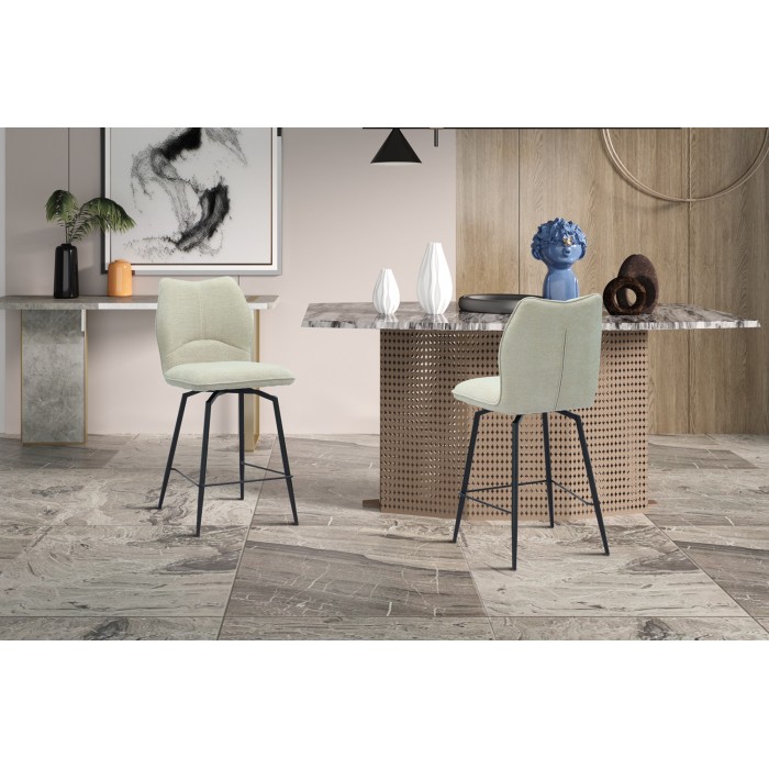 Sedia da bancone girevole CROFT - Tessuto écru - Piedi in metallo nero - Altezza 103 cm - Stile design/industriale