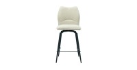 Chaise de comptoir pivotante CROFT – Tissu écru – Pieds en métal noir – Hauteur 103 cm – Style design/industriel
