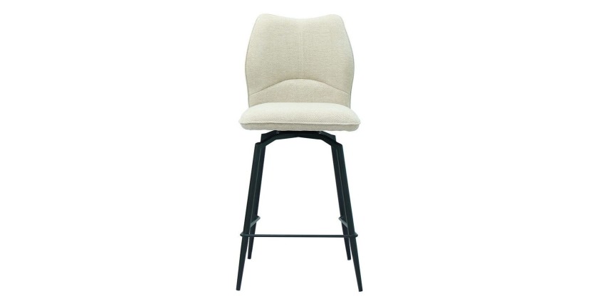Chaise de comptoir pivotante CROFT – Tissu écru – Pieds en métal noir – Hauteur 103 cm – Style design/industriel