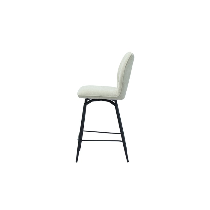 Chaise de comptoir pivotante CROFT – Tissu écru – Pieds en métal noir – Hauteur 103 cm – Style design/industriel