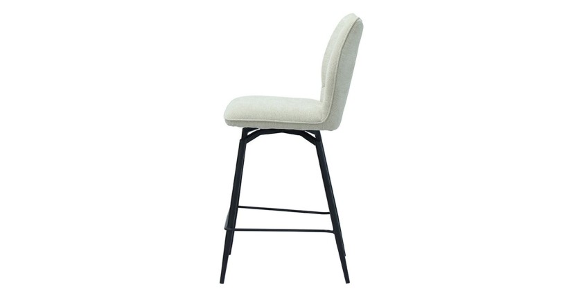 Chaise de comptoir pivotante CROFT – Tissu écru – Pieds en métal noir – Hauteur 103 cm – Style design/industriel