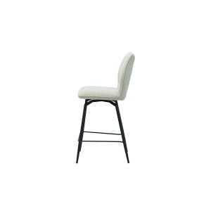 Chaise de comptoir pivotante CROFT – Tissu écru – Pieds en métal noir – Hauteur 103 cm – Style design/industriel
