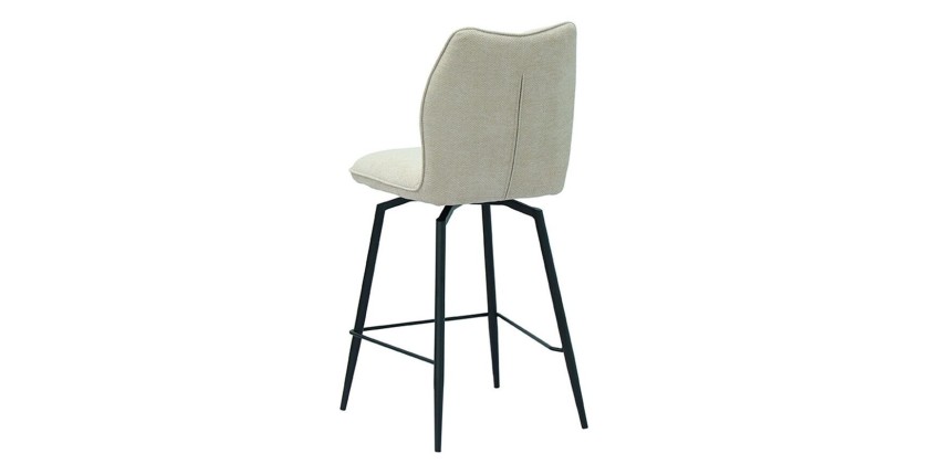 Chaise de comptoir pivotante CROFT – Tissu écru – Pieds en métal noir – Hauteur 103 cm – Style design/industriel