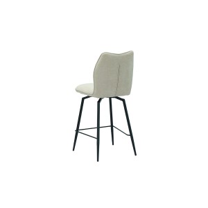Chaise de comptoir pivotante CROFT – Tissu écru – Pieds en métal noir – Hauteur 103 cm – Style design/industriel