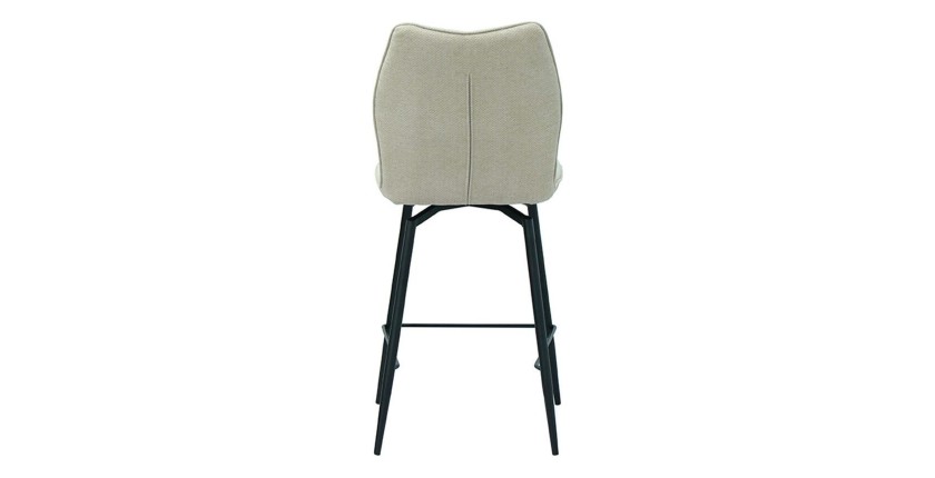 Chaise de comptoir pivotante CROFT – Tissu écru – Pieds en métal noir – Hauteur 103 cm – Style design/industriel
