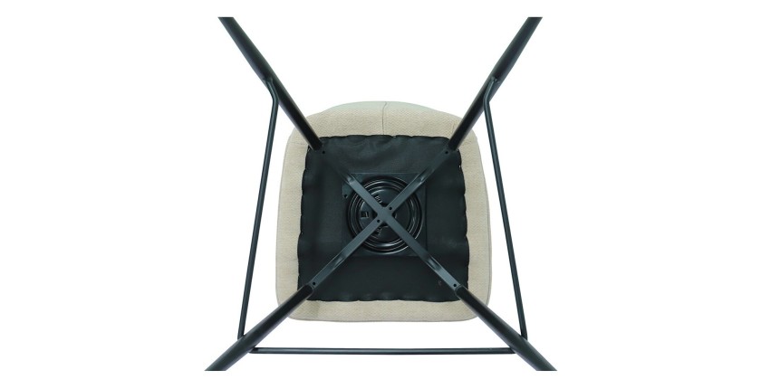 Chaise de comptoir pivotante CROFT – Tissu écru – Pieds en métal noir – Hauteur 103 cm – Style design/industriel
