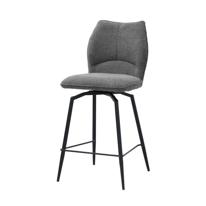 Chaise de comptoir pivotante CROFT – Tissu gris foncé – Pieds en métal noir – Hauteur 103 cm – Style design/industriel