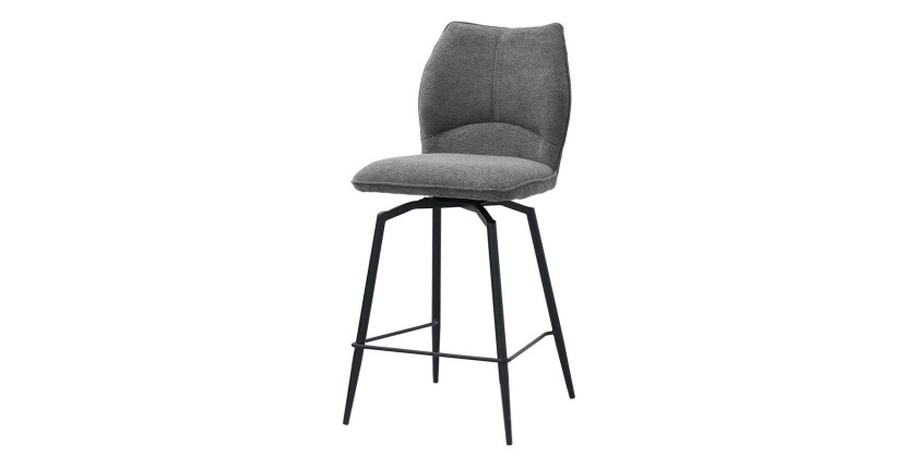 Swivel counter stool CROFT - Donkergrijze stof - Zwarte metalen poten - Hoogte 103 cm - Design/industriële stijl