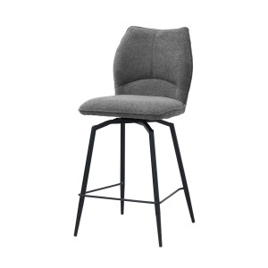 Swivel counter stool CROFT - Donkergrijze stof - Zwarte metalen poten - Hoogte 103 cm - Design/industriële stijl