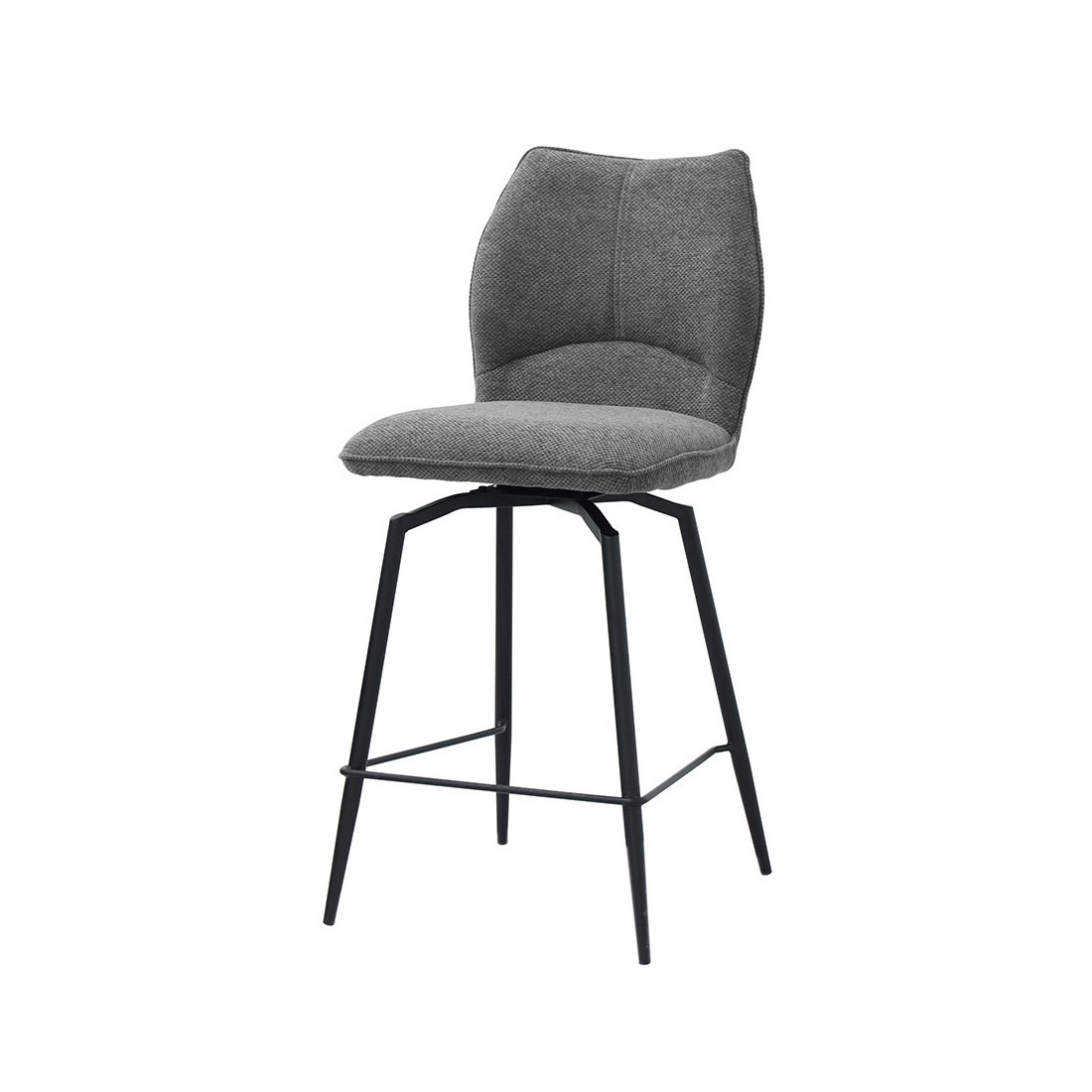 Swivel counter stool CROFT - Donkergrijze stof - Zwarte metalen poten - Hoogte 103 cm - Design/industriële stijl