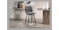 Swivel counter stool CROFT - Donkergrijze stof - Zwarte metalen poten - Hoogte 103 cm - Design/industriële stijl