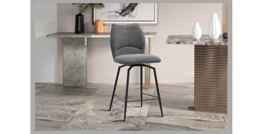 Swivel counter stool CROFT - Donkergrijze stof - Zwarte metalen poten - Hoogte 103 cm - Design/industriële stijl