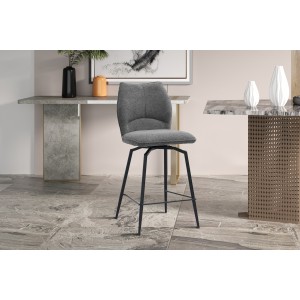 Swivel counter stool CROFT - Donkergrijze stof - Zwarte metalen poten - Hoogte 103 cm - Design/industriële stijl