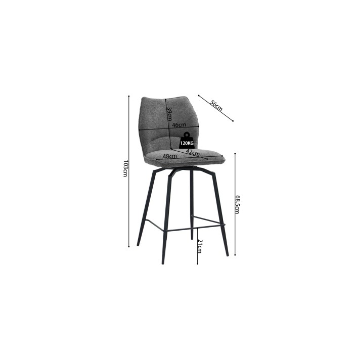 Sedia da bancone girevole CROFT - Tessuto grigio scuro - Piedi in metallo nero - Altezza 103 cm - Stile design/industriale