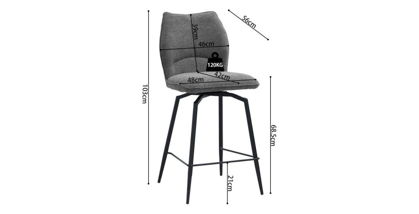 Swivel counter stool CROFT - Donkergrijze stof - Zwarte metalen poten - Hoogte 103 cm - Design/industriële stijl