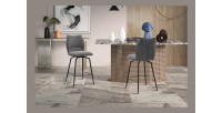 Swivel counter stool CROFT - Donkergrijze stof - Zwarte metalen poten - Hoogte 103 cm - Design/industriële stijl