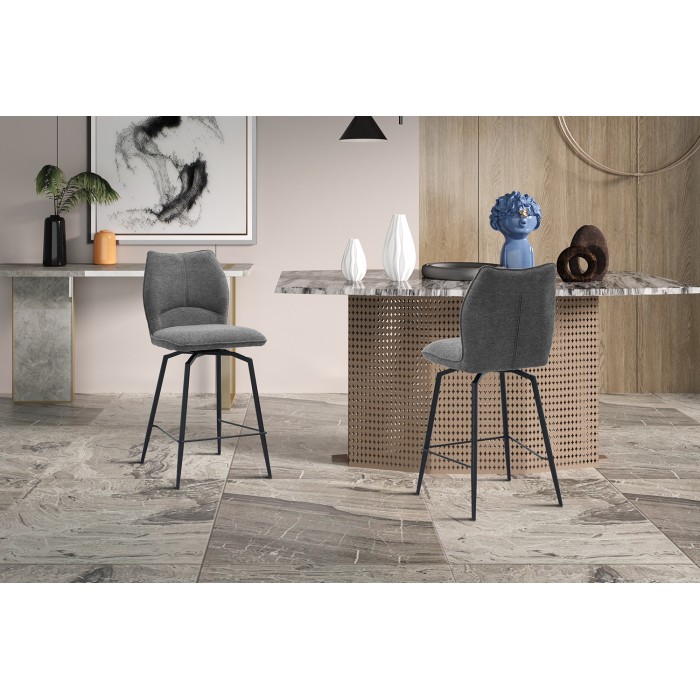 Sedia da bancone girevole CROFT - Tessuto grigio scuro - Piedi in metallo nero - Altezza 103 cm - Stile design/industriale