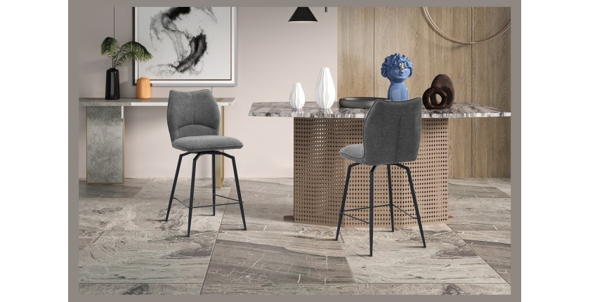 Swivel counter stool CROFT - Donkergrijze stof - Zwarte metalen poten - Hoogte 103 cm - Design/industriële stijl