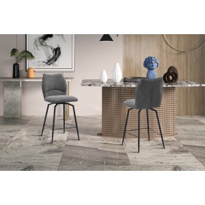 Swivel counter stool CROFT - Donkergrijze stof - Zwarte metalen poten - Hoogte 103 cm - Design/industriële stijl