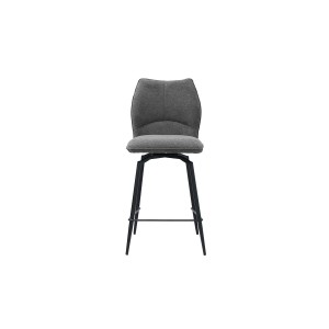 Swivel counter stool CROFT - Donkergrijze stof - Zwarte metalen poten - Hoogte 103 cm - Design/industriële stijl