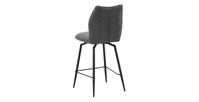 Swivel counter stool CROFT - Donkergrijze stof - Zwarte metalen poten - Hoogte 103 cm - Design/industriële stijl