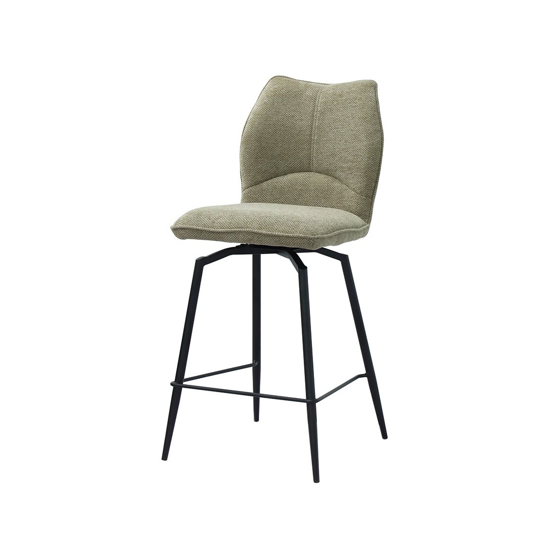 Chaise de comptoir pivotante CROFT – Tissu beige sable – Pieds en métal noir – Hauteur 103 cm – Style design/industriel