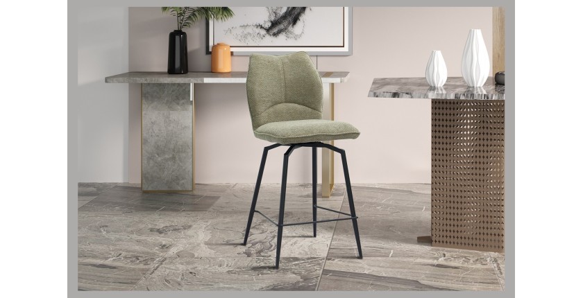 Draaibare barkruk CROFT - Zandbeige stof - Zwarte metalen poten - Hoogte 103 cm - Design/industriële stijl