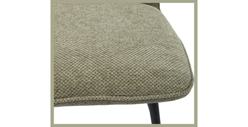 Chaise de comptoir pivotante CROFT – Tissu beige sable – Pieds en métal noir – Hauteur 103 cm – Style design/industriel
