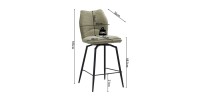 Chaise de comptoir pivotante CROFT – Tissu beige sable – Pieds en métal noir – Hauteur 103 cm – Style design/industriel