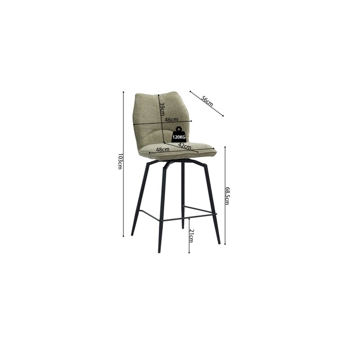 Silla de mostrador giratoria CROFT – Tela beige arena – Patas de metal negro – Altura 103 cm – Estilo diseño/industrial