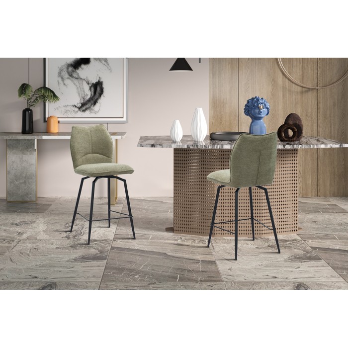 Silla de mostrador giratoria CROFT – Tela beige arena – Patas de metal negro – Altura 103 cm – Estilo diseño/industrial
