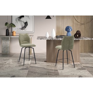 Draaibare barkruk CROFT - Zandbeige stof - Zwarte metalen poten - Hoogte 103 cm - Design/industriële stijl