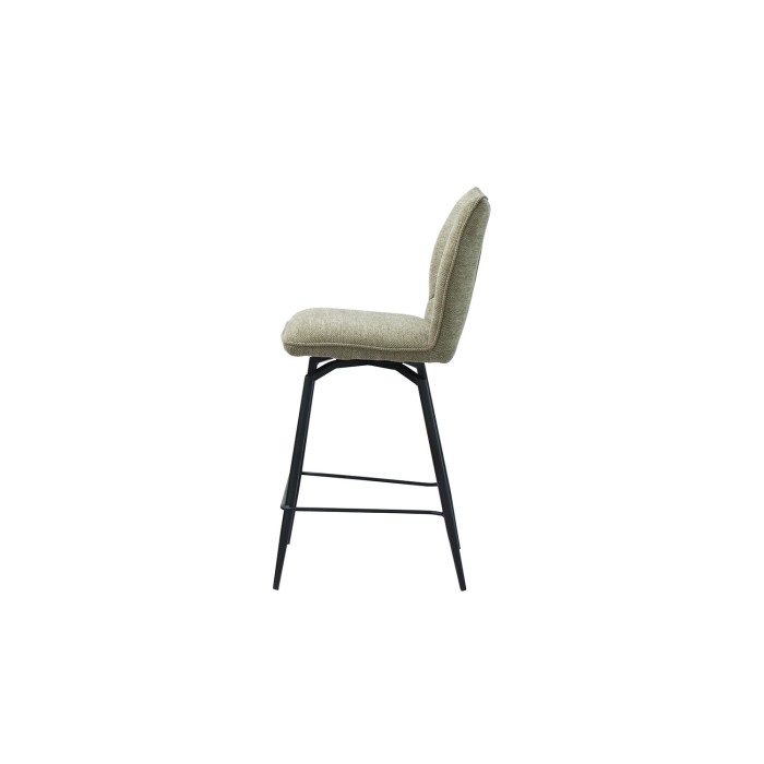 Chaise de comptoir pivotante CROFT – Tissu beige sable – Pieds en métal noir – Hauteur 103 cm – Style design/industriel