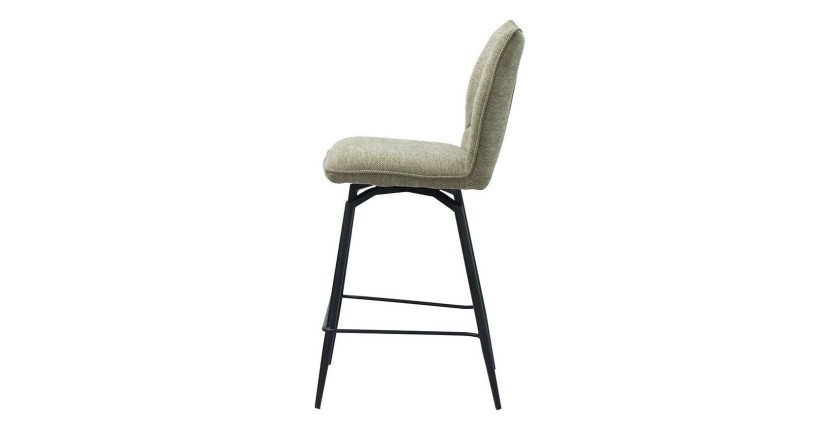 Chaise de comptoir pivotante CROFT – Tissu beige sable – Pieds en métal noir – Hauteur 103 cm – Style design/industriel