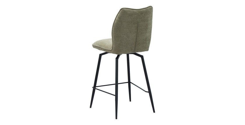 Chaise de comptoir pivotante CROFT – Tissu beige sable – Pieds en métal noir – Hauteur 103 cm – Style design/industriel