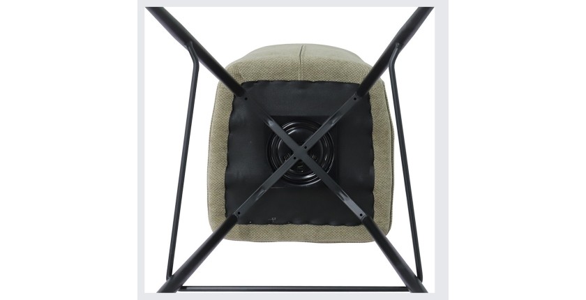 Chaise de comptoir pivotante CROFT – Tissu beige sable – Pieds en métal noir – Hauteur 103 cm – Style design/industriel