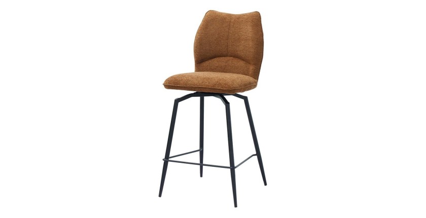 Chaise de comptoir pivotante CROFT – Tissu marron rouille – Pieds en métal noir – Hauteur 103 cm – Style design/industriel
